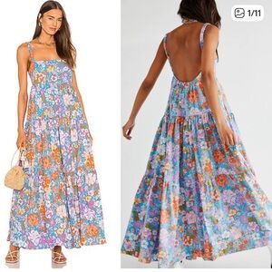 Free People park slope maxi dress bluebell w/ pockets boho romantic festival- S